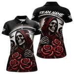 Blisscorners Death Skeleton 8 Ball Pool Roses Billiard Shirt For Men Custom Funny Pool Team Shirt Design |Red MT2306