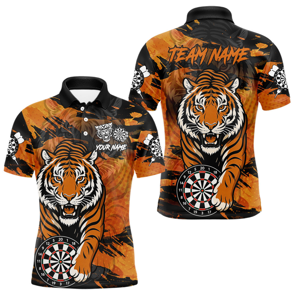 Blisscorners Personalized Black And Orange Tiger Darts Shirt For Men Custom Darts Jersey Team Polo & 1/4 ZipLM3006