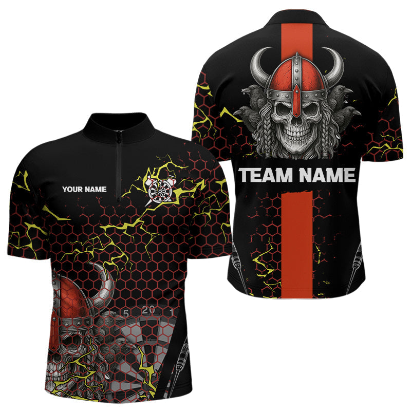 Blisscorners Red Horned Warrior Skull Men's Dart Shirt - Personalized Name For Darts Jersey LM1506