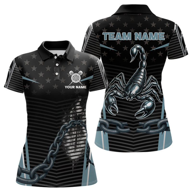 Blisscorners Flame Darts & Scorpion Men's Darts Shirt - Custom Name For Steel Blue Darts Jersey LM1506