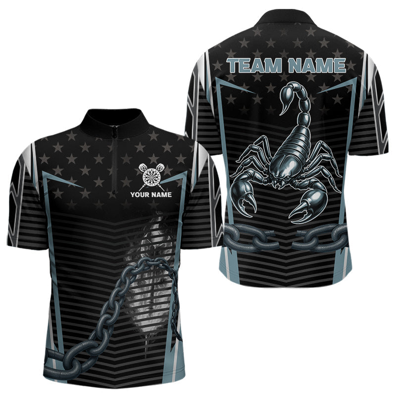 Blisscorners Flame Darts & Scorpion Men's Darts Shirt - Custom Name For Steel Blue Darts Jersey LM1506