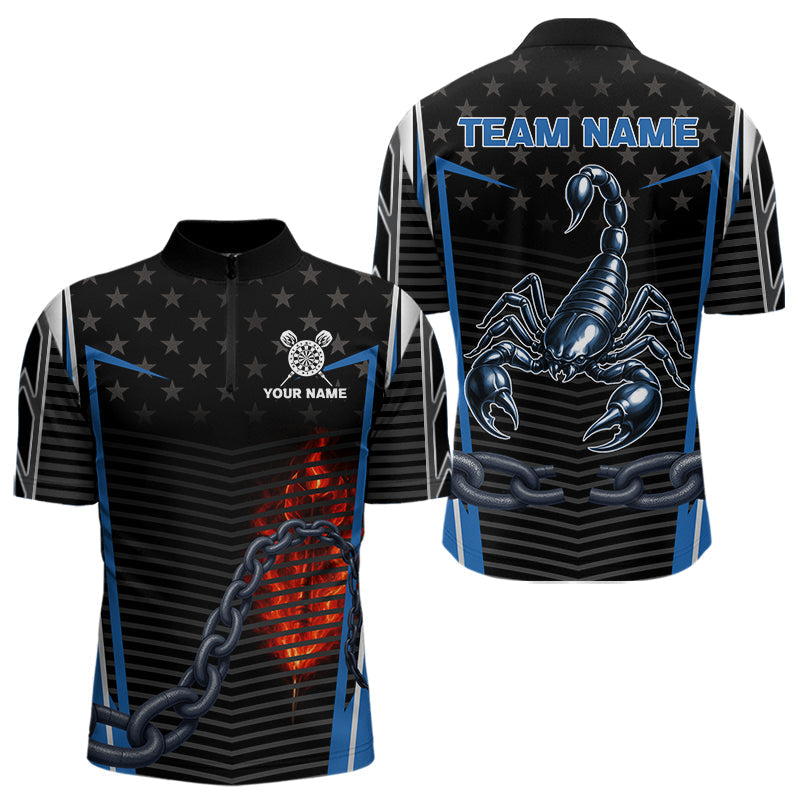 Blisscorners Flame Dart Arrow & Scorpion Men's Darts Shirt - Custom Name For Blue Darts Jersey LM1506