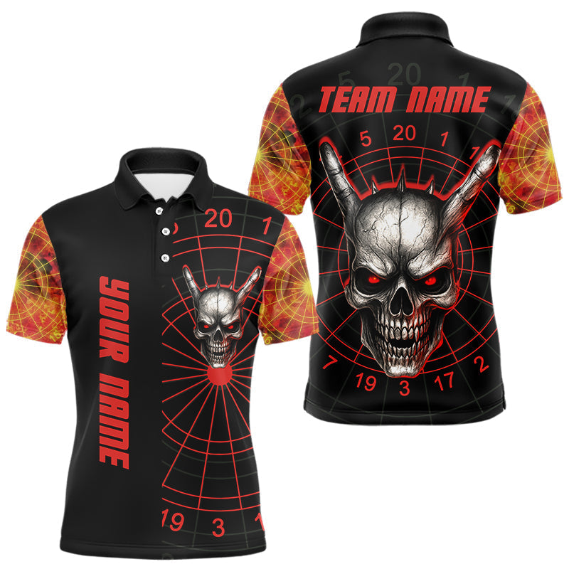 Blisscorners Flaming Skull Rock Hand & Red Dartboard Men's Darts Shirt - Custom Name For Players LM1506