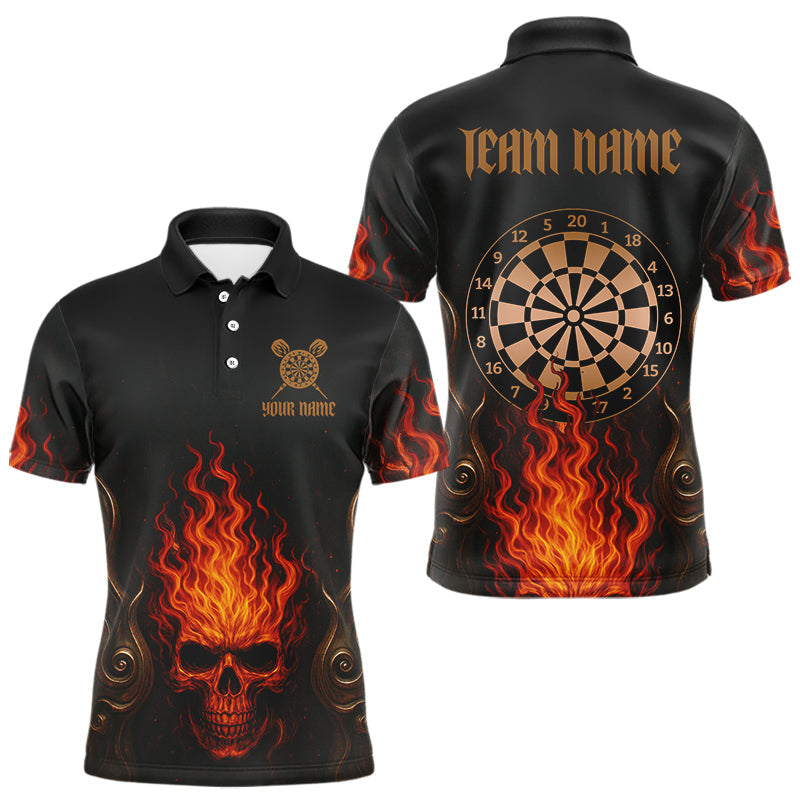 Blisscorners Flame Skull & Dartboard Custom Darts Quarter-Zip Shirt For Men - Darts Team Jersey LM1307