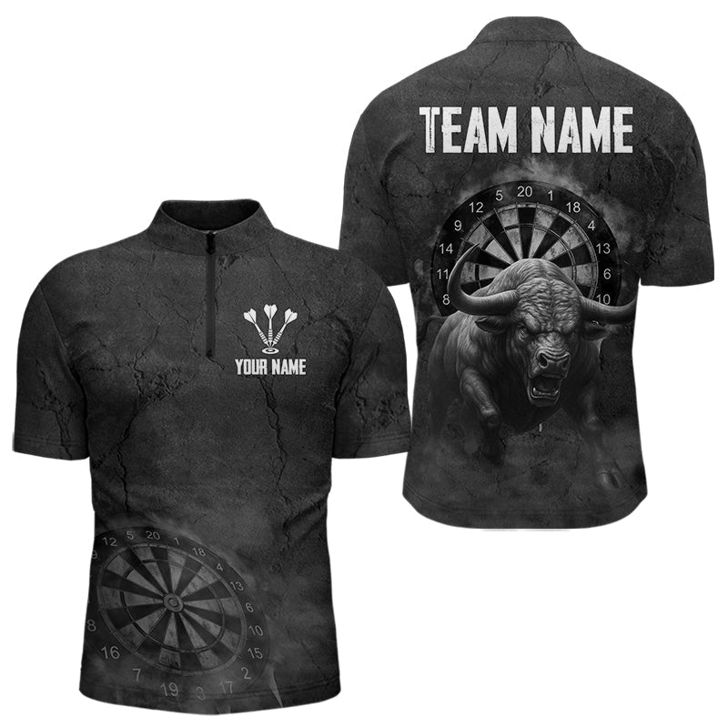 Blisscorners Custom Men's Darts Shirt With Shadow Bison & Cracked Stone Texture, Darts Jersey