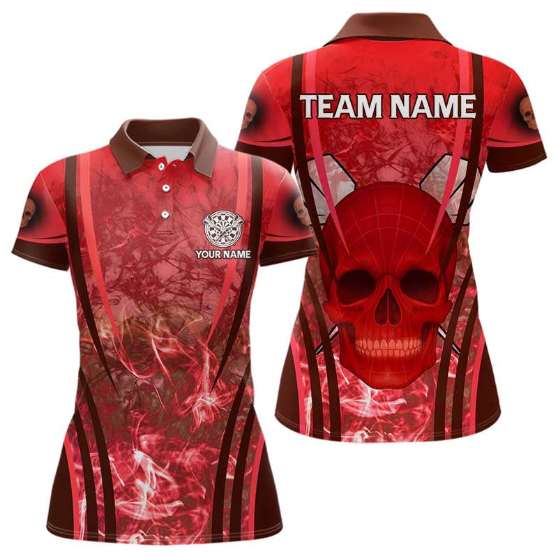 Blisscorners Red Skull & Flame Darts Men's Darts Polo Shirt Custom Name For Players LM1307