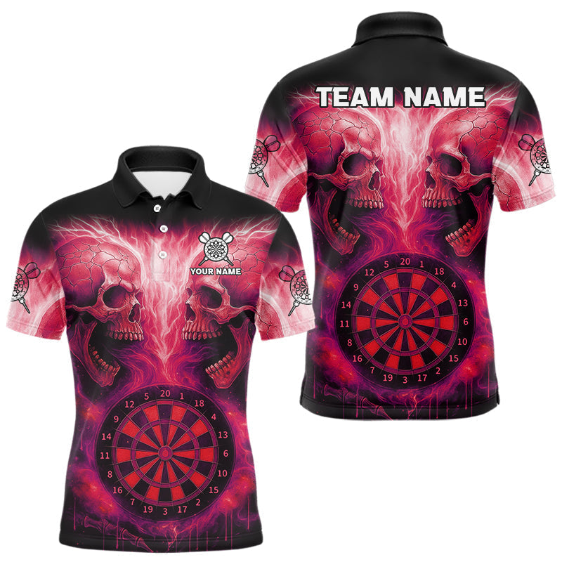 Blisscorners Electric Red Skulls & Dartboard Darts Shirt For Men - Custom Dart Player Jersey MT2306