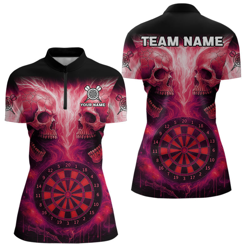 Blisscorners Electric Red Skulls & Dartboard Darts Shirt For Men - Custom Dart Player Jersey MT2306