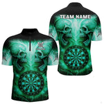 Blisscorners Electric Green Skulls & Dartboard Men's Darts Shirt - Custom Name For Players MT2306