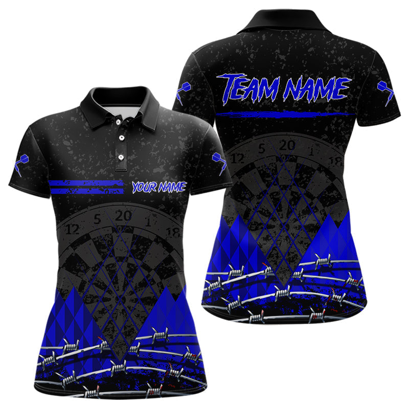 Blisscorners Barbed Wire & Grunge Dartboard Blue Darts Shirt For Men - Custom Name For Players MT2306