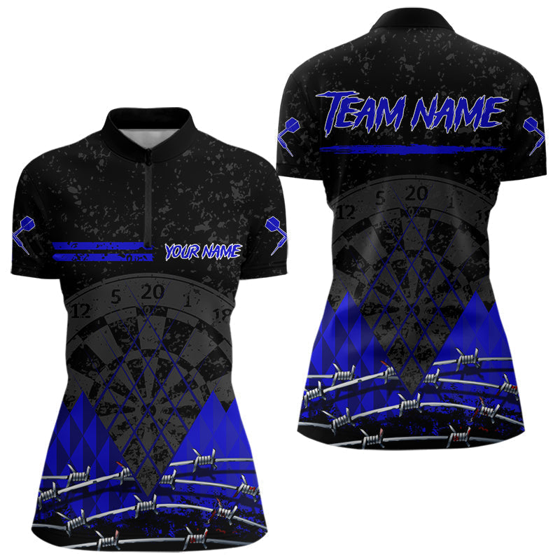Blisscorners Barbed Wire & Grunge Dartboard Blue Darts Shirt For Men - Custom Name For Players MT2306
