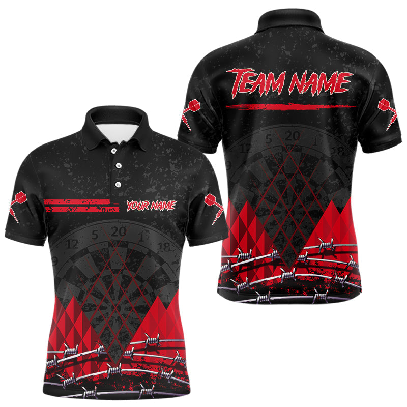 Blisscorners Barbed Wire & Grunge Dartboard Red Darts Shirt For Men - Custom Name For Players MT2306