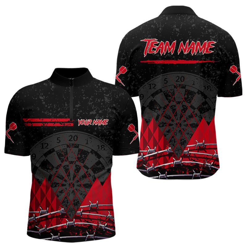 Blisscorners Barbed Wire & Grunge Dartboard Red Darts Shirt For Men - Custom Name For Players MT2306