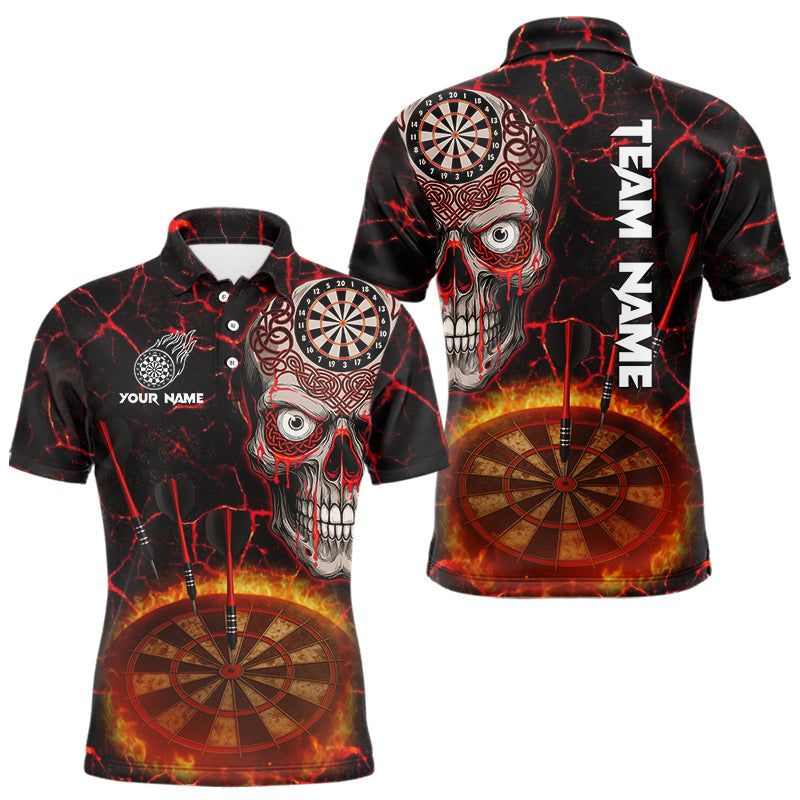 Blisscorners Dripping Skull Flaming Dartboard Men's Red Darts Shirt - Custom Name For Players MT2306