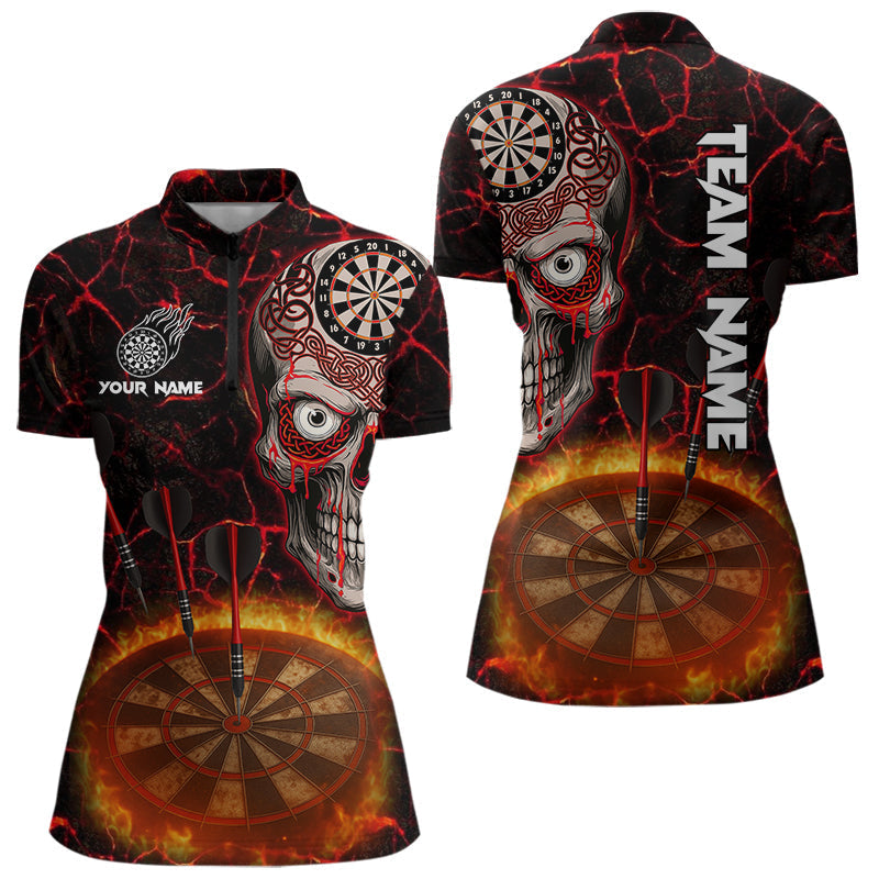 Blisscorners Dripping Skull Flaming Dartboard Men's Red Darts Shirt - Custom Name For Players MT2306