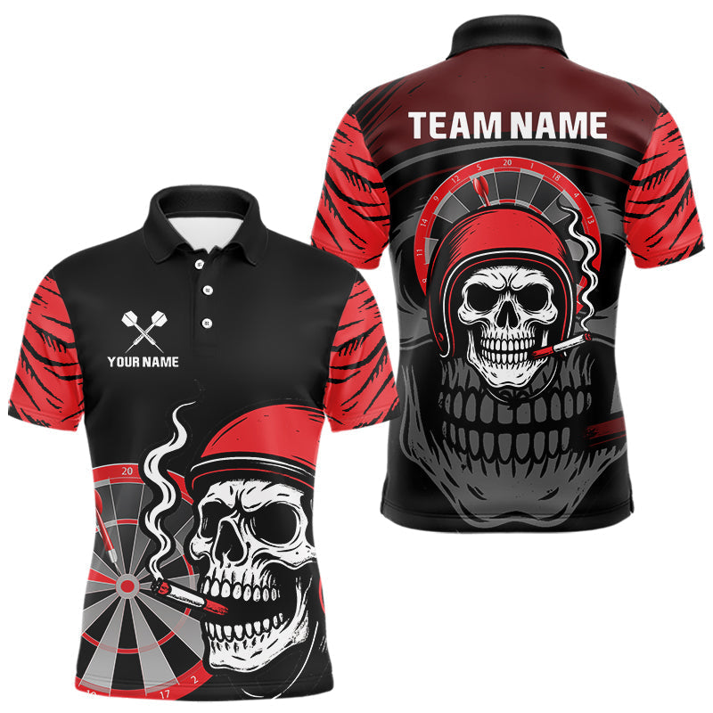 Blisscorners Smoking Skull Red Dartboard Men's Darts Shirt - Custom Name For Darts Jersey MT2306