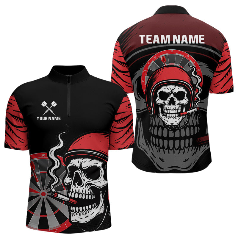 Blisscorners Smoking Skull Red Dartboard Men's Darts Shirt - Custom Name For Darts Jersey MT2306