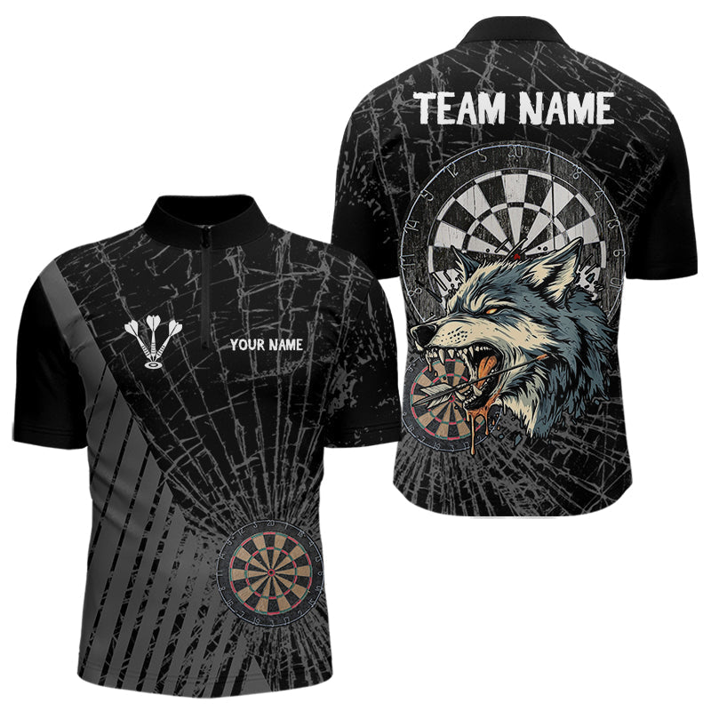 Blisscorners Personalized Wolf Black Darts Boards Polo & 1/4 Zip Shirt For Men, Dart Team Shirts LM233