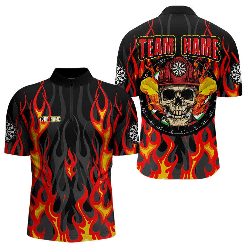Blisscorners Personalized Skull Firefighter In Flame Custom Darts Shirt For Men, Dart Team Shirts LM233