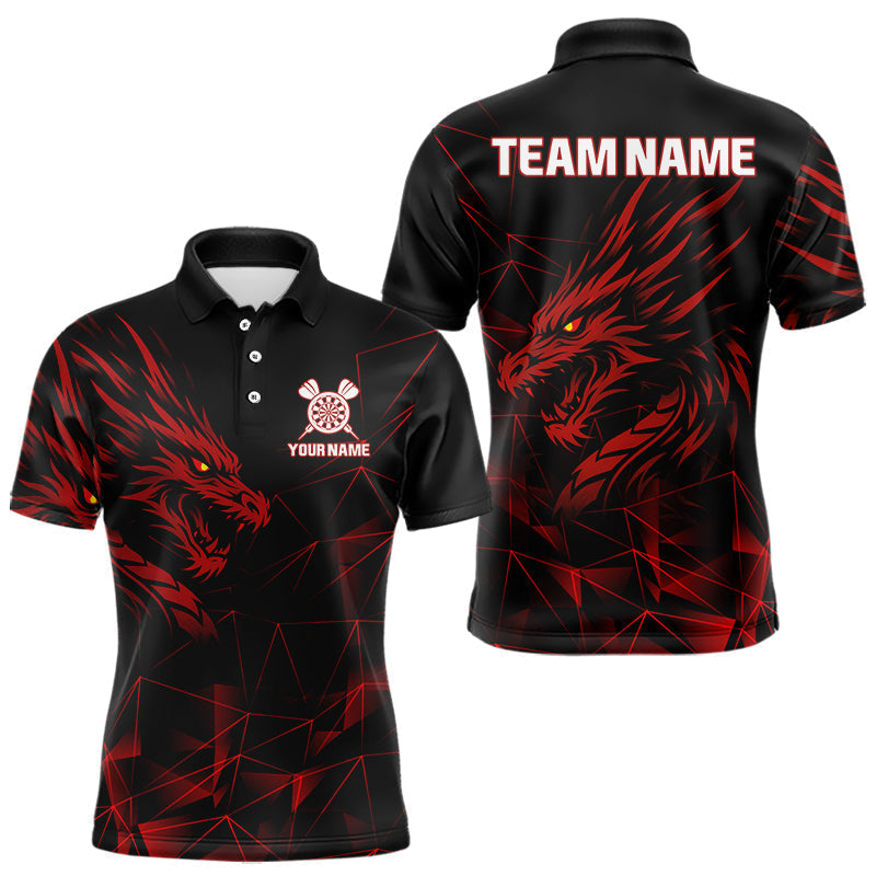 Blisscorners Menâ€™s Custom Darts Shirt With Maroon Dragons And Black Geometric Pattern