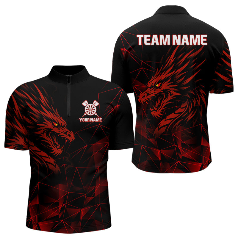 Blisscorners Menâ€™s Custom Darts Shirt With Maroon Dragons And Black Geometric Pattern