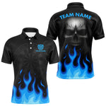 Blisscorners Blue Flaming Dartboard Grey Skull Darts Shirt For Men - Custom Name & Team Jersey LM3006