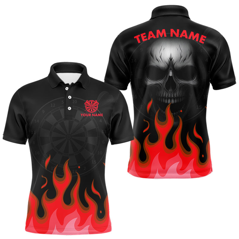 Blisscorners Maroon Flaming Dartboard Grey Skull Darts Shirt For Men - Custom Name & Team Jersey LM3006