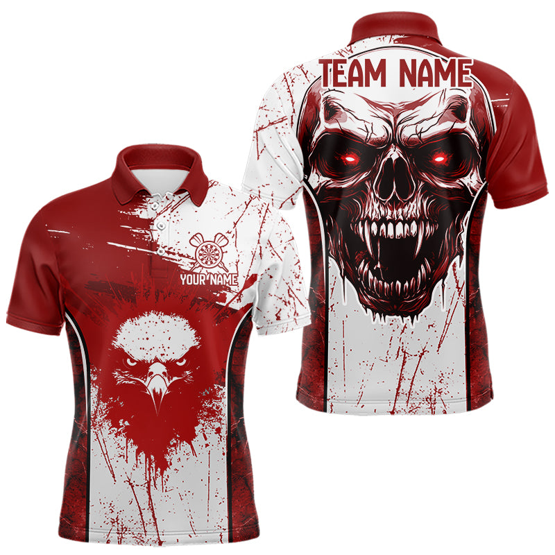 Blisscorners Personalized Eagle And Skull Grunge Red Dart Polo Shirts For Men, Dart Team Jerseys LM2007