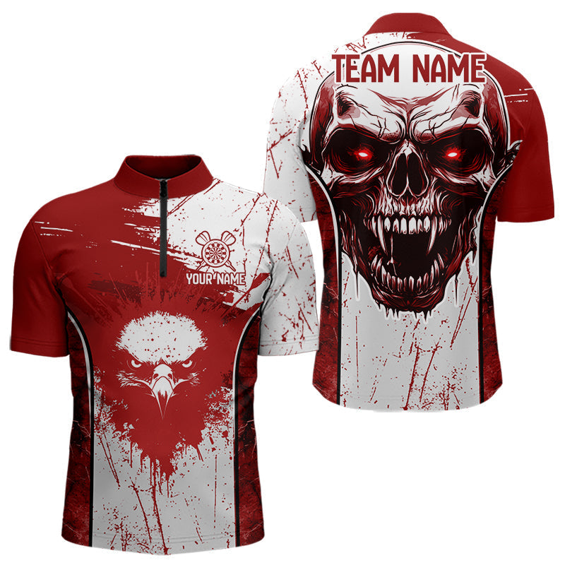 Blisscorners Personalized Eagle And Skull Grunge Red Dart Polo Shirts For Men, Dart Team Jerseys LM2007