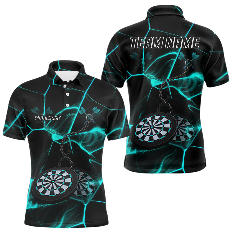 Blisscorners Flame Dartboard & Chains Darts Shirt For Men - Custom Name & Team Jersey | Opt2 - Turquoise LM3006