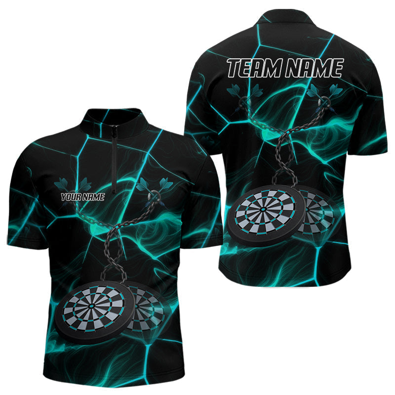 Blisscorners Flame Dartboard & Chains Darts Shirt For Men - Custom Name & Team Jersey | Opt2 - Turquoise LM3006