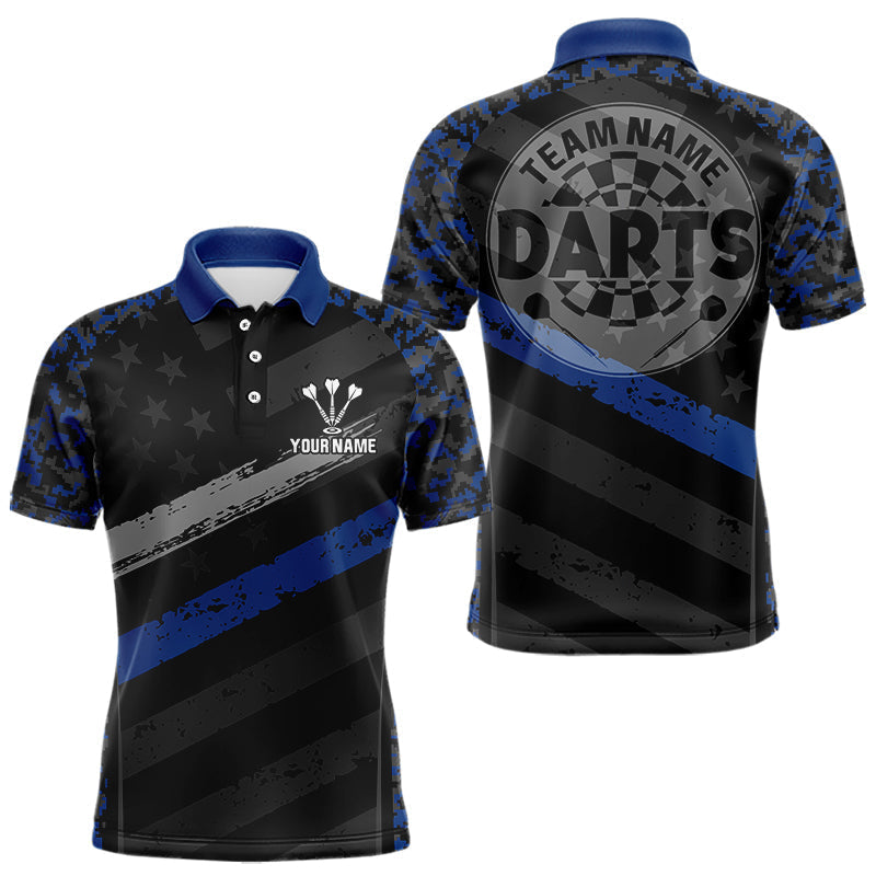 Blisscorners Grey Darts & Azure Camo Pattern Darts Shirt For Men - Custom Team & Player Name