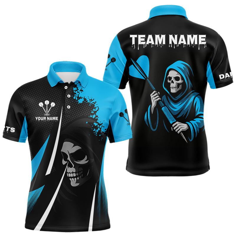 Blisscorners Blue Grim Reaper Holding Dart Arrow Darts Shirt For Men - Custom Team Name
