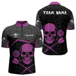 Blisscorners Purple Roses Skull & Black Cracked Pattern Darts Shirt For Men - Custom Team Name LM1625