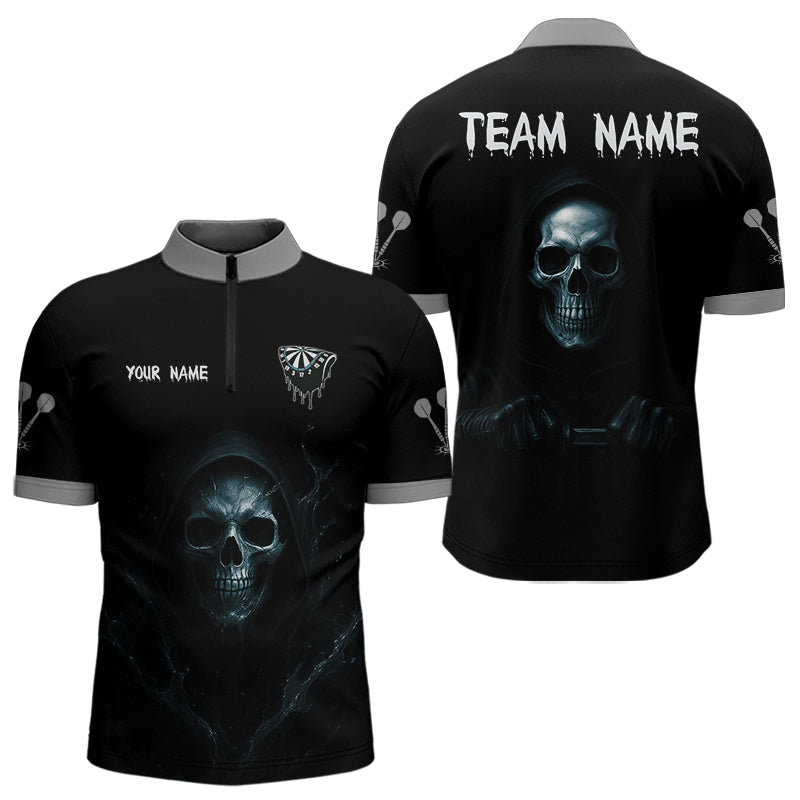Blisscorners Haunting Black Skulls Reaper Darts Team Shirt For Men - Custom Team & Player Name LM1625