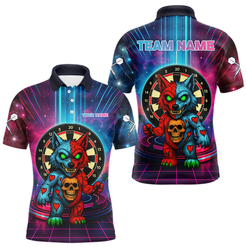 Blisscorners Colorful Neon Electric Men's Wolf Darts Shirt - Custom Name For Dart Players