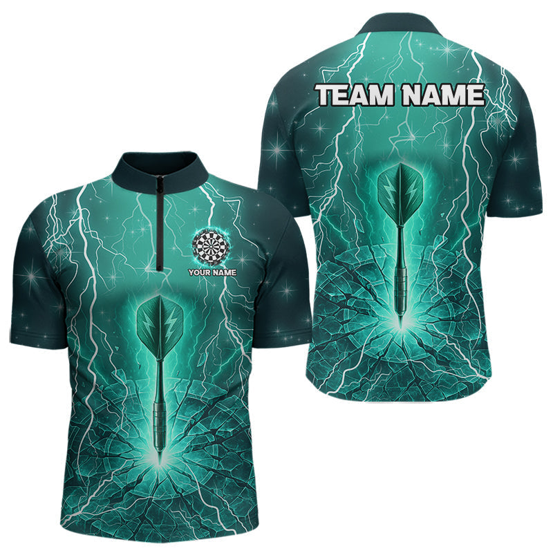 Blisscorners Turquoise Thunder Cracked Dartboard Men's Darts Shirt - Custom Name For Players MT1006