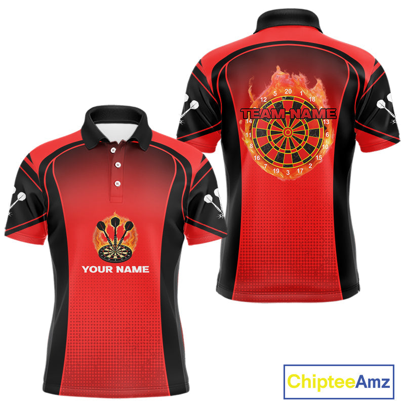 Blisscorners Red Flaming & Smoke Dartboard Men's Darts Shirt - Custom Name For Darts Jersey