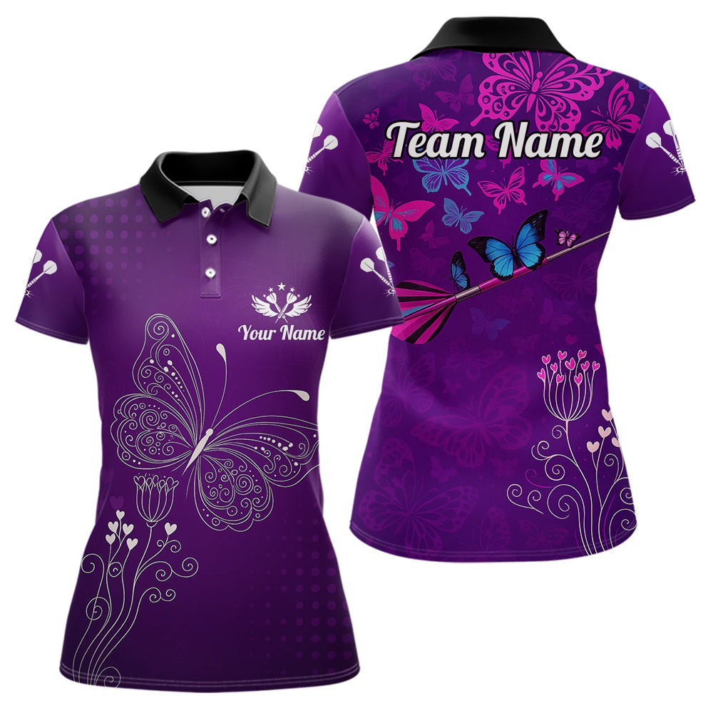 Blisscorners Purple Butterflies Dart Arrow Women's Darts Shirt - Custom Name For Darts Jersey MT1706