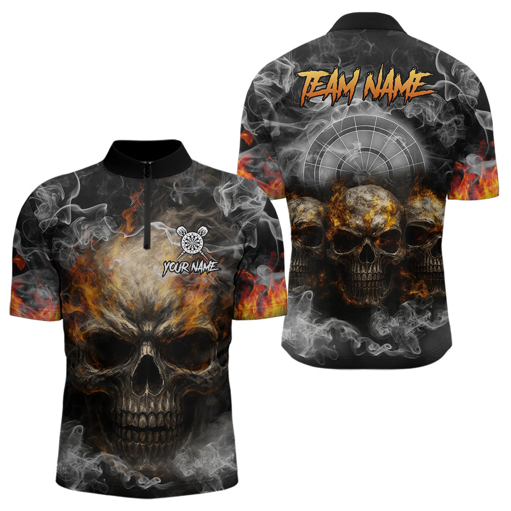 Blisscorners Smoke Skull Darts Grunge Men's Darts Polo Shirt - Custom Name For PlayersLM1307