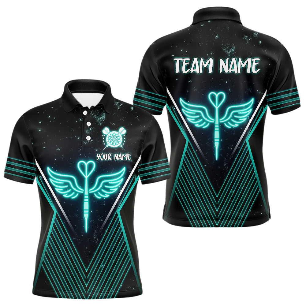Blisscorners Neon Turquoise Wings Dart Arrow Men's Darts Shirt - Custom Name For Players MT2306