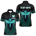 Blisscorners Neon Turquoise Wings Dart Arrow Men's Darts Shirt - Custom Name For Players MT2306