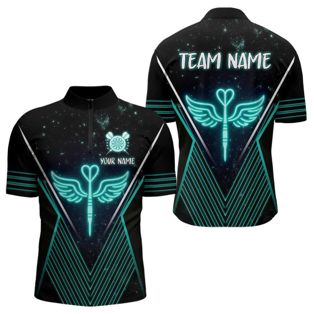Blisscorners Neon Turquoise Wings Dart Arrow Men's Darts Shirt - Custom Name For Players MT2306