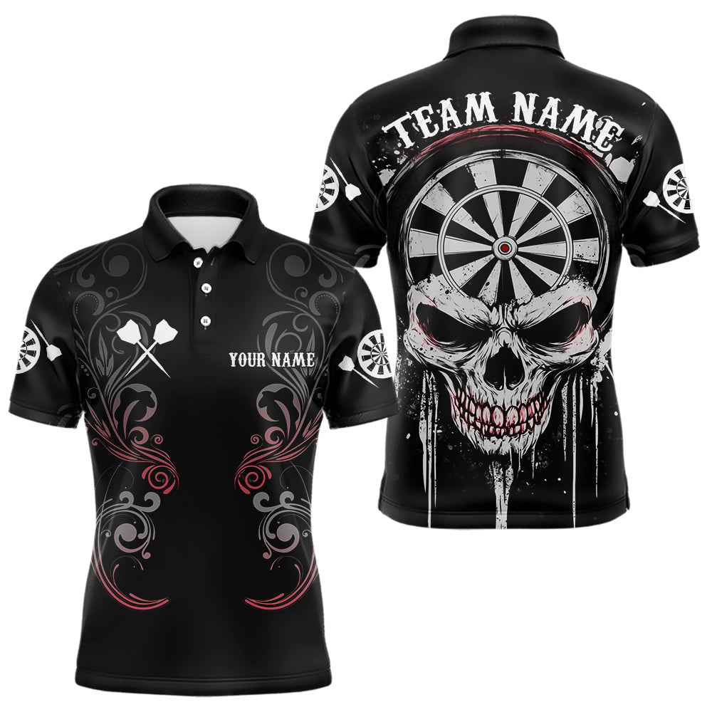 Blisscorners Personalized Skull Black Grunge Polo & 1/4 Zip Darts Shirt For Men, Dart Team Jerseys LM233
