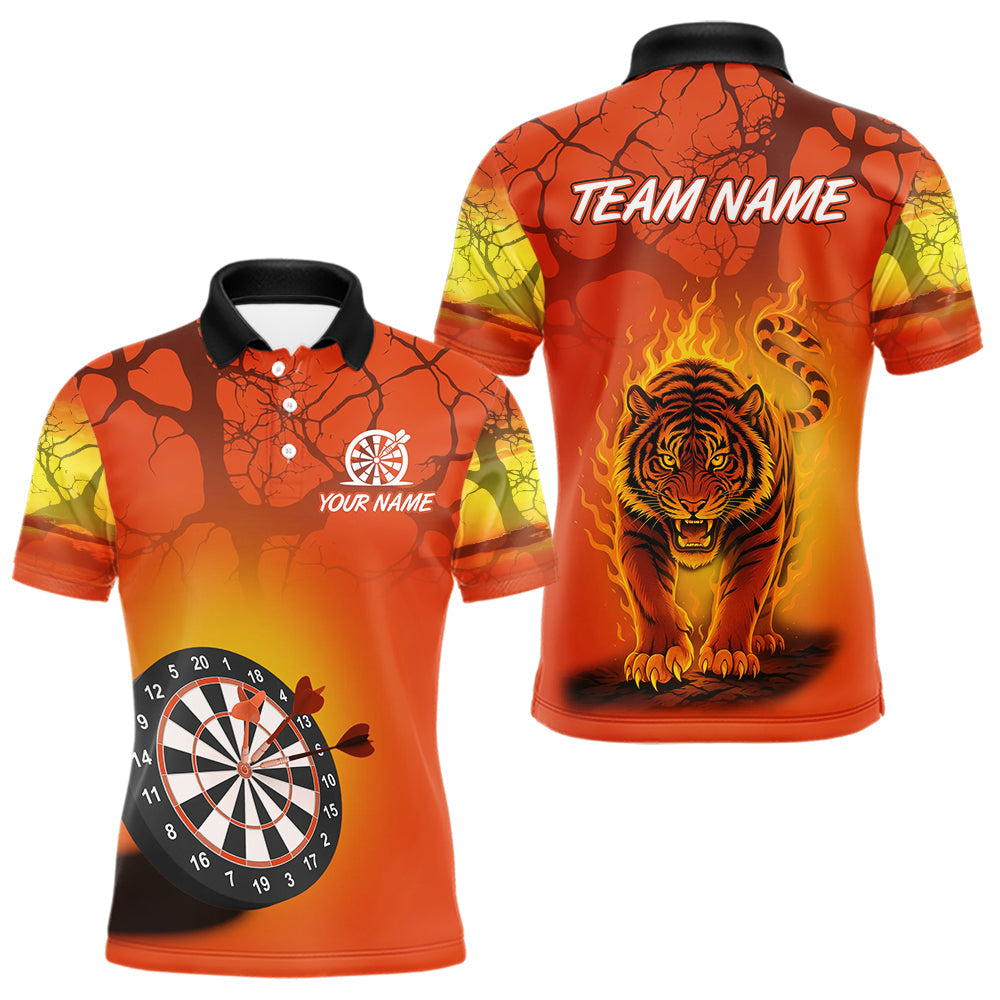 Blisscorners Flaming Tiger Orange Pattern Dartboard Darts Shirt For Men - Custom Name LM1625