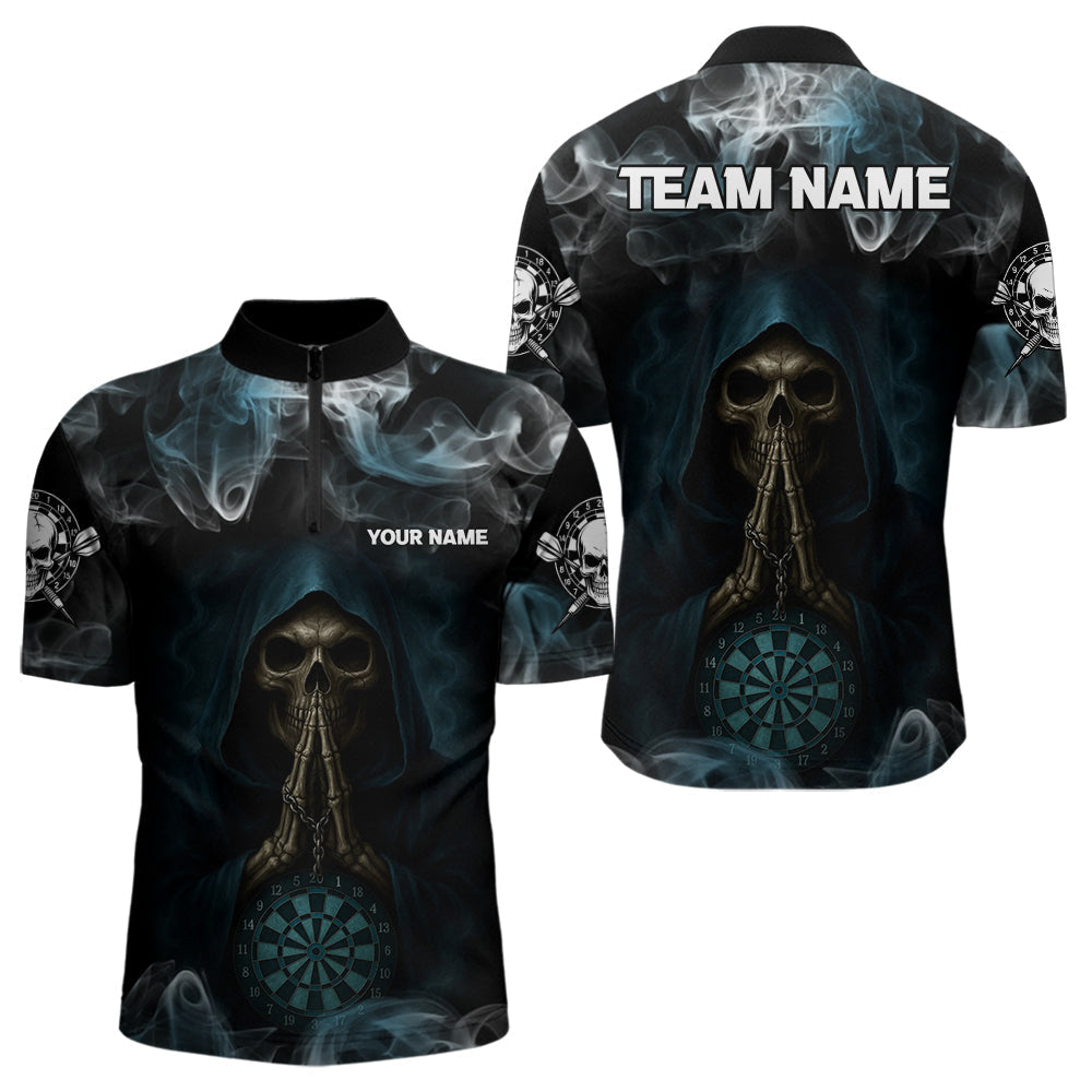 Blisscorners The Reaper & Dartboard Smoke Pattern Darts Team Shirt For Men – Customizable Name