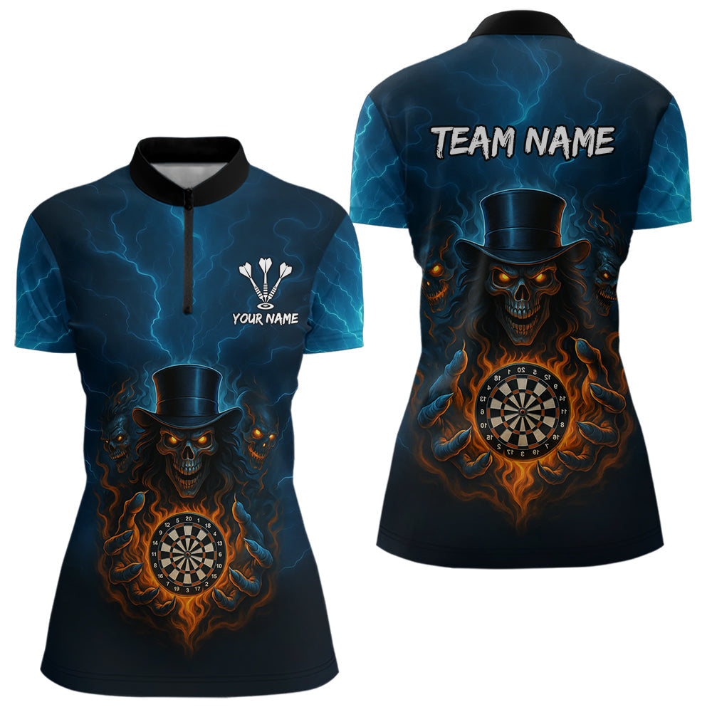Blisscorners Flaming Dartboard & Evil Magician Darts Shirt For Men - Custom Player & Team Name