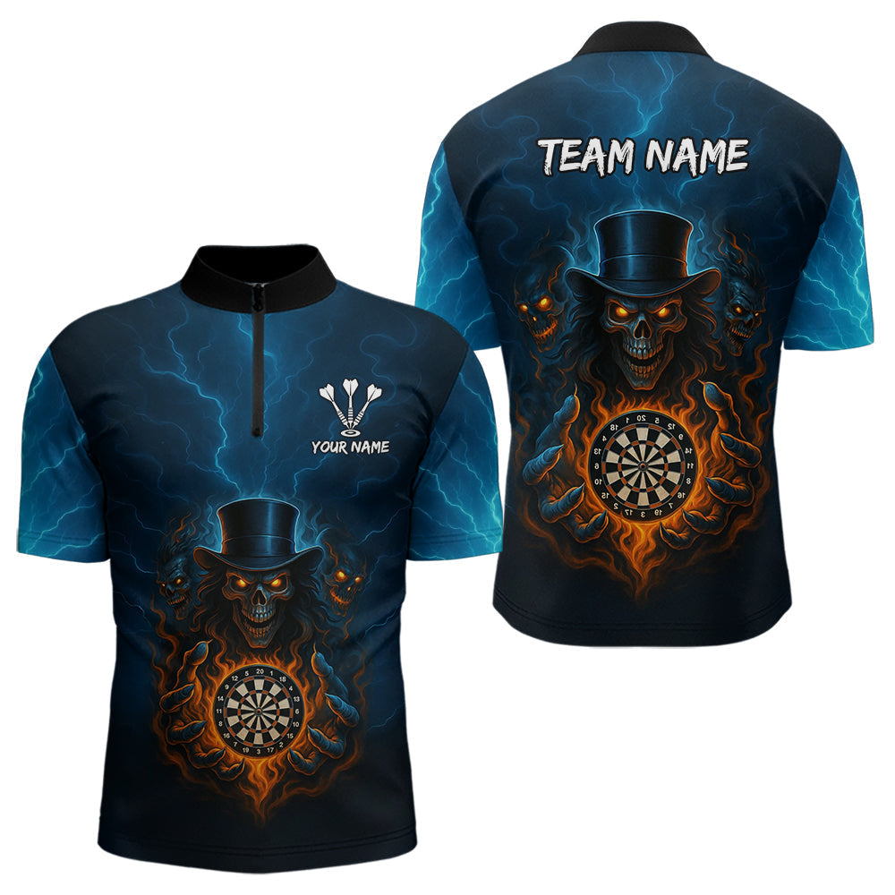 Blisscorners Flaming Dartboard & Evil Magician Darts Shirt For Men - Custom Player & Team Name