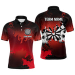 Blisscorners Men's Custom Darts Shirt With Grunge Red Camo Broken Dartboard & Skull Art