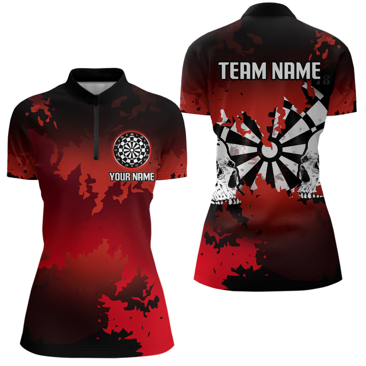 Blisscorners Men's Custom Darts Shirt With Grunge Red Camo Broken Dartboard & Skull Art